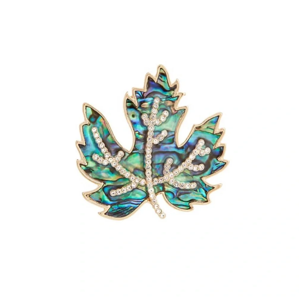 Dana Buchman Gold Tone & Abalone Leaf Pin nwt